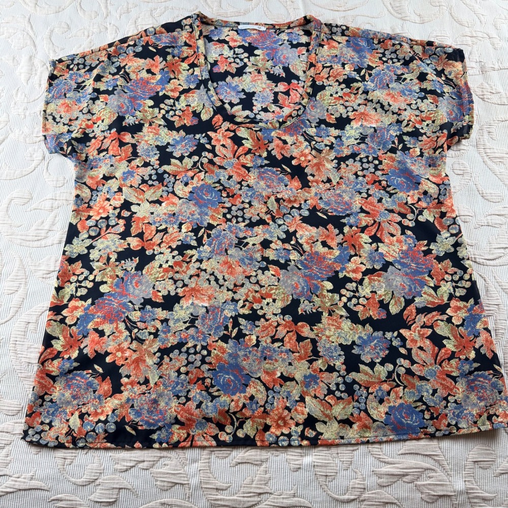 Soprano Women's Floral Scoop Neck Dolman Short Sleeve Blouse‎ XL Multicolor